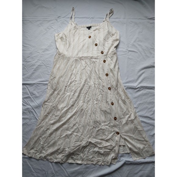 Torrid Midi Challis Asymmetrical Button Front Dress Striped Beige White Womens 3 - Picture 4 of 12